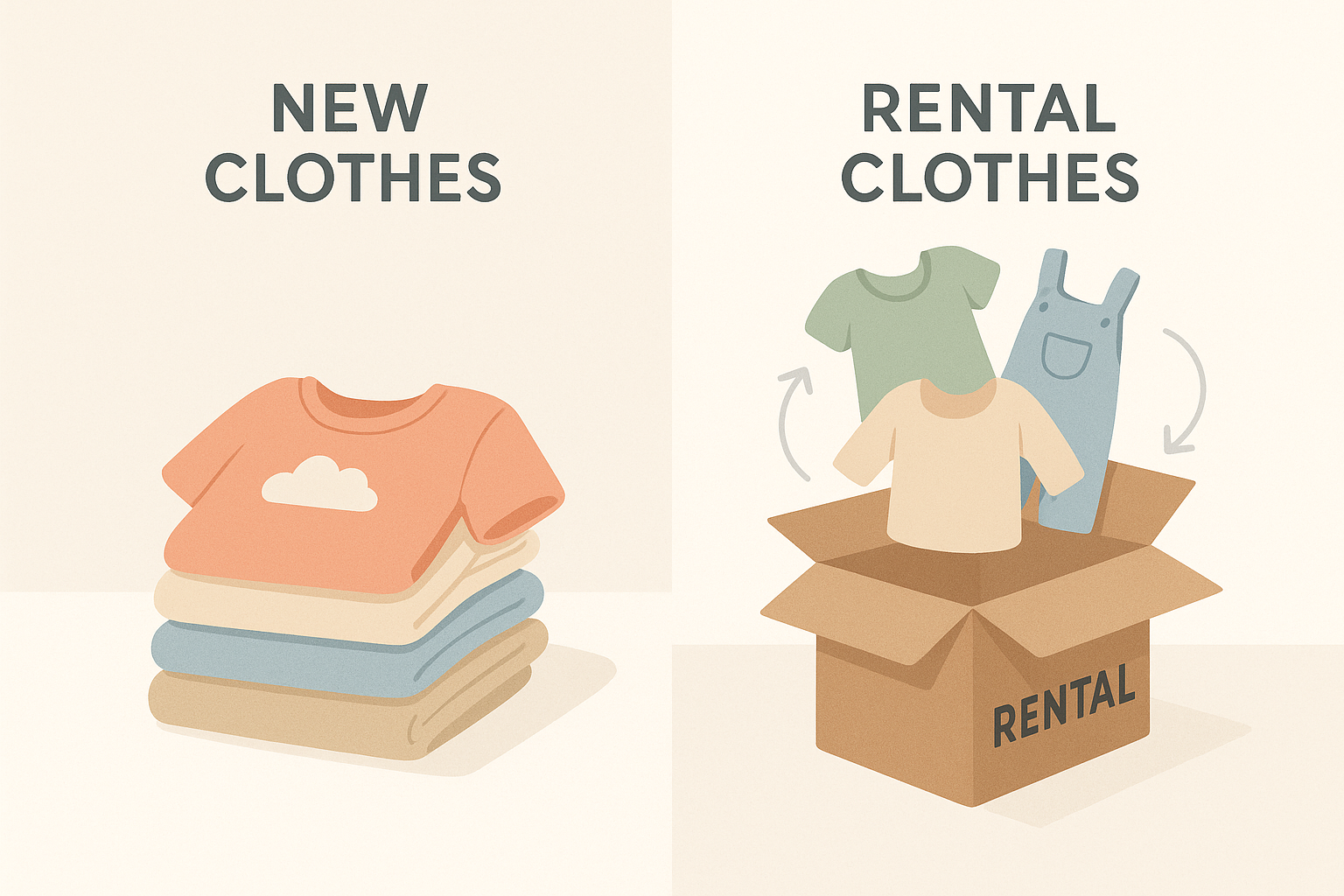 Comparison of buying new children's clothes versus a rotating clothing rental subscription