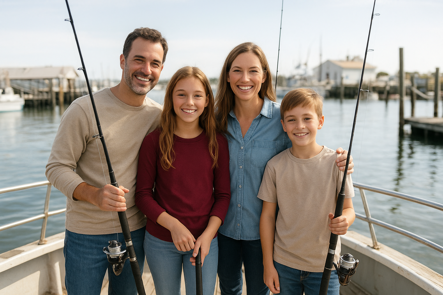 Family enjoying a friendly offshore fishing charter trip along the Carolina coast