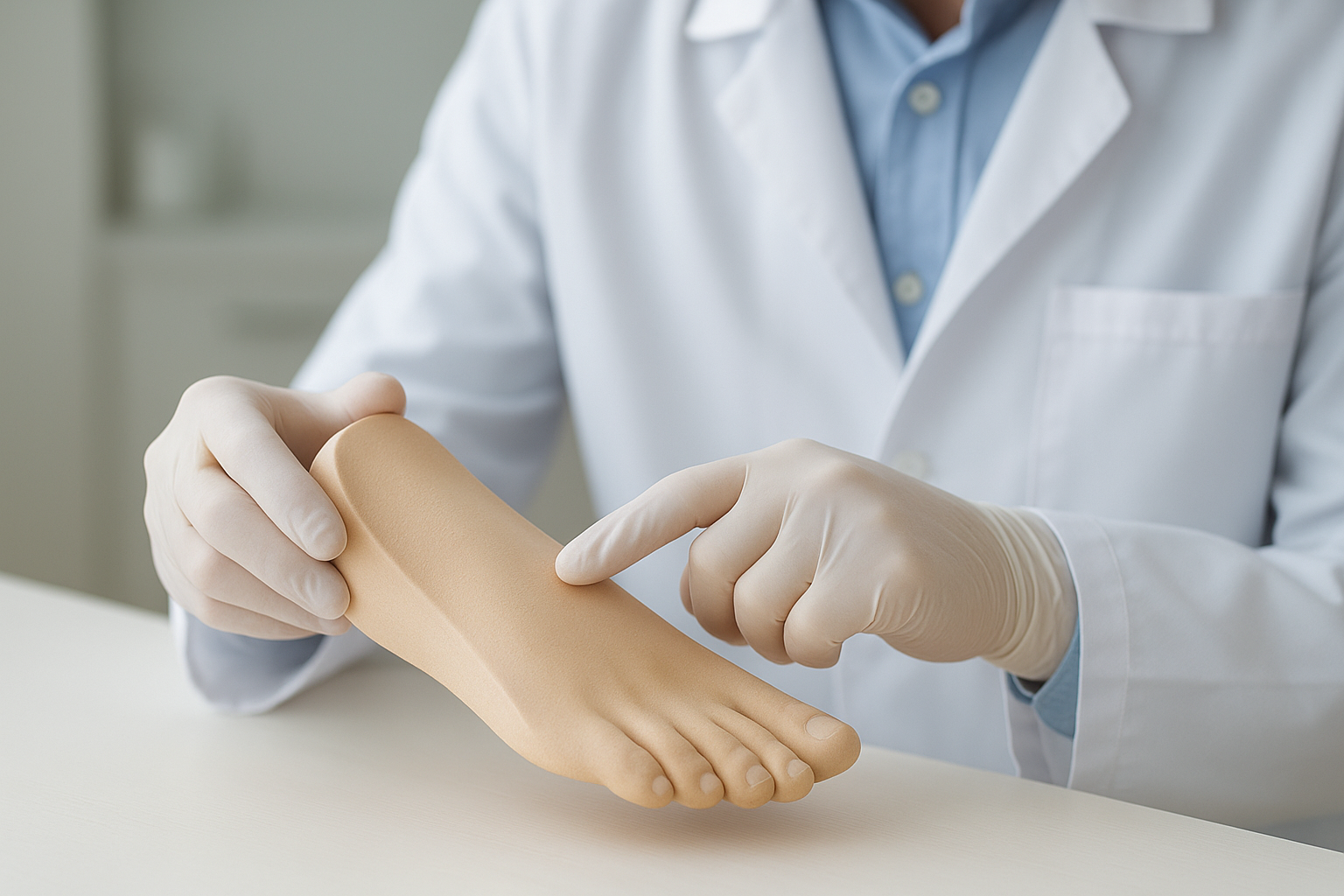Podiatrist reviewing a foot mold for custom insoles for athletes