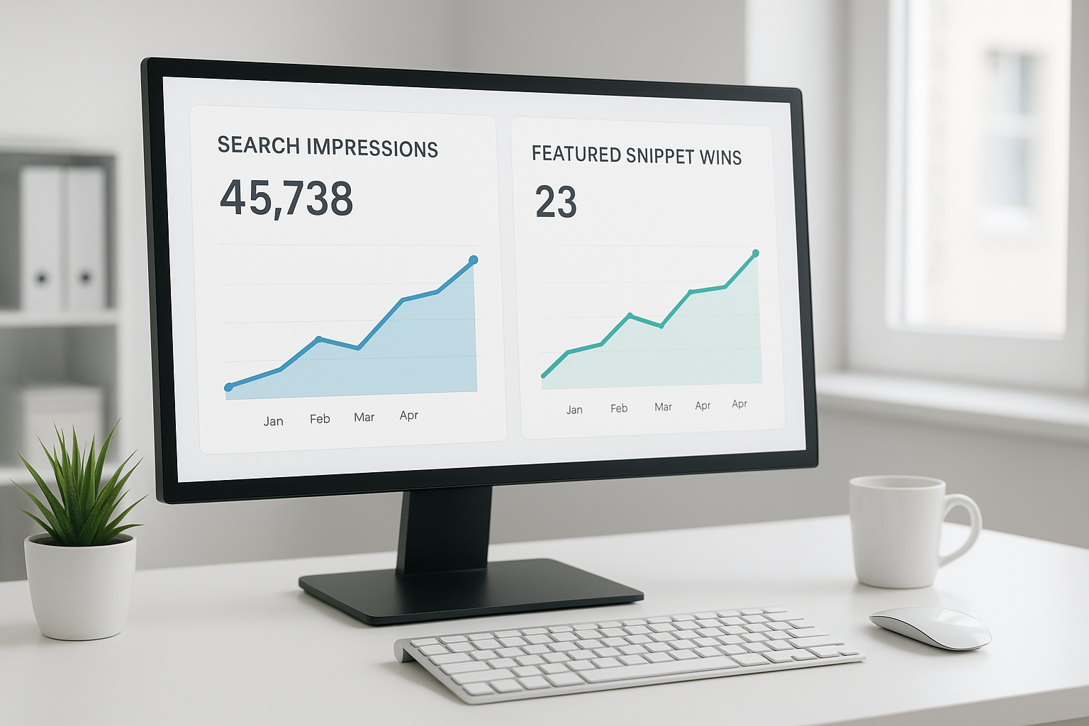 Analytics dashboard tracking featured snippet wins and impressions for AEO performance measurement