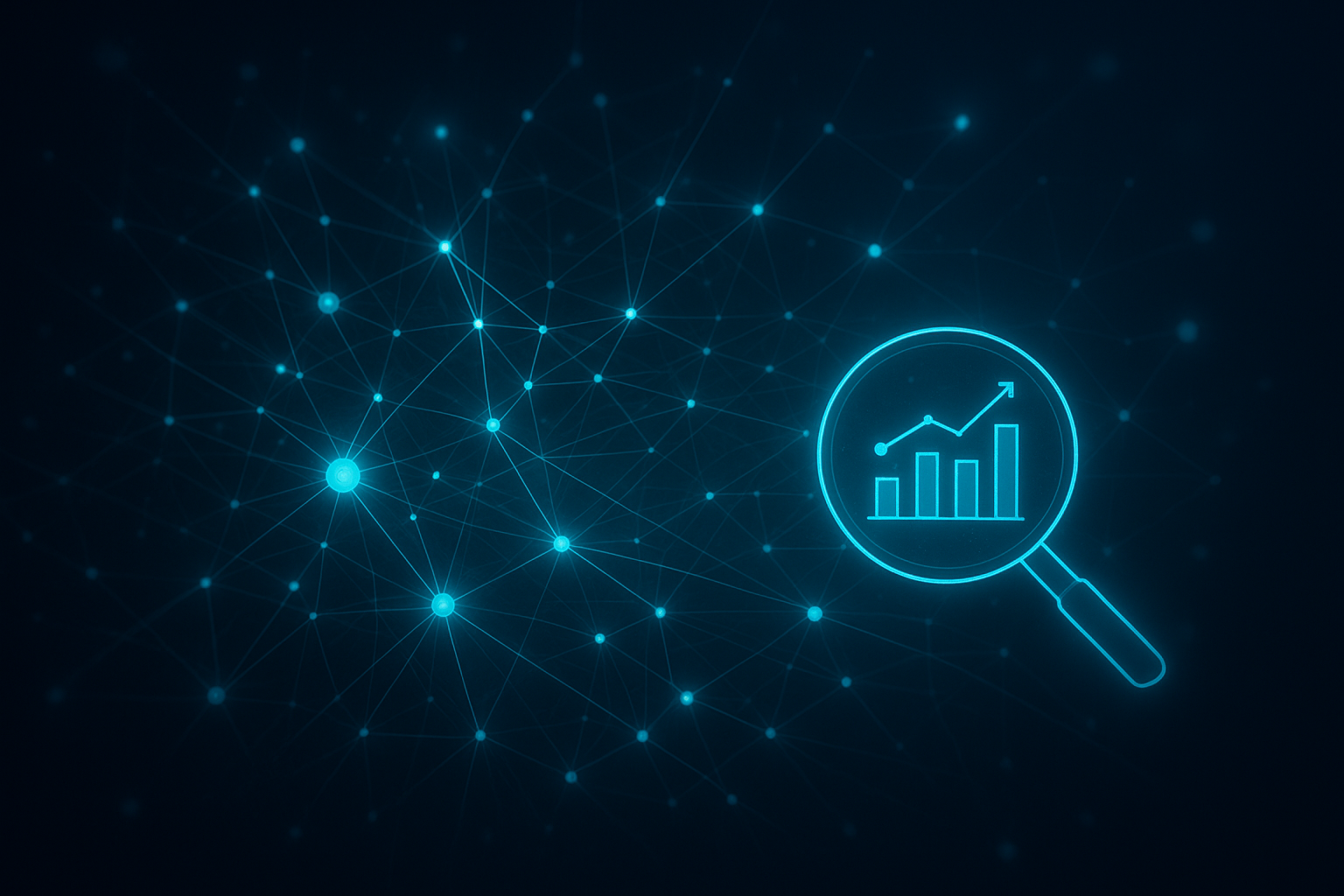 Illustration of AI algorithm based SEO analyzing ranking signals through a neural network