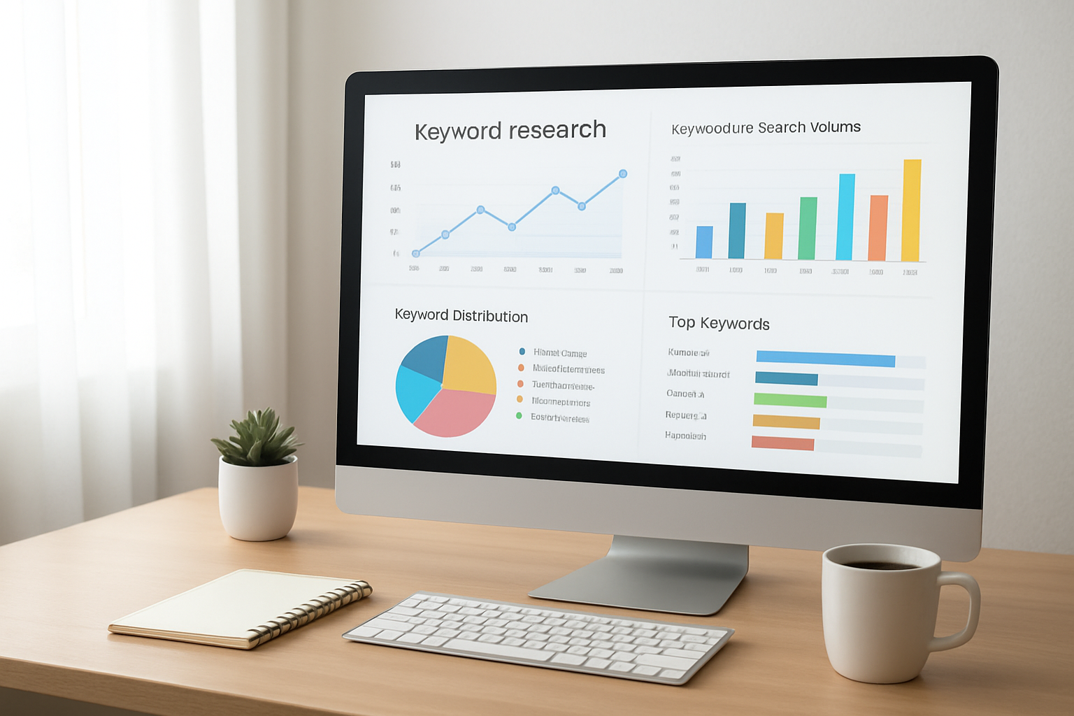 keyword research process for ranked SEO showing search volume and intent data on a monitor