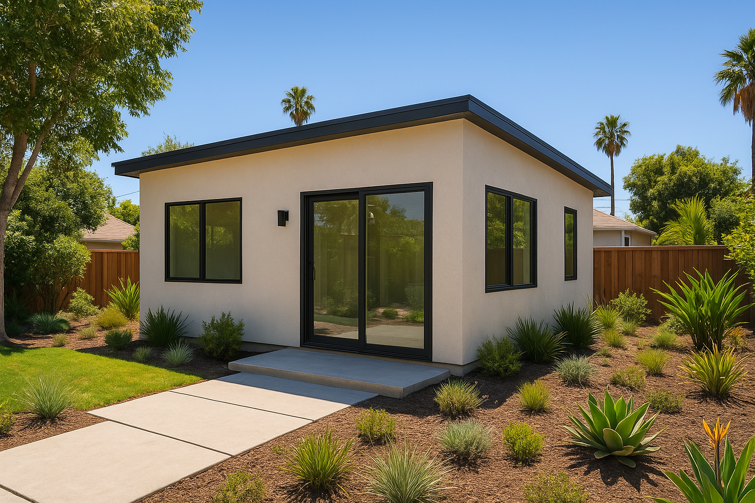 Completed detached ADU in a Southern California backyard showcasing quality contractor workmanship