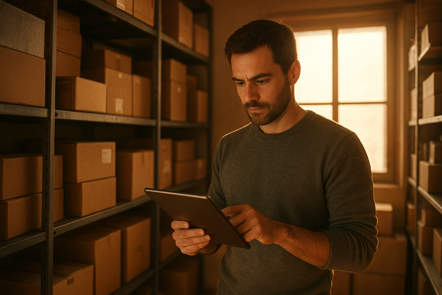 Small business owner checking inventory funded by a short-term loan
