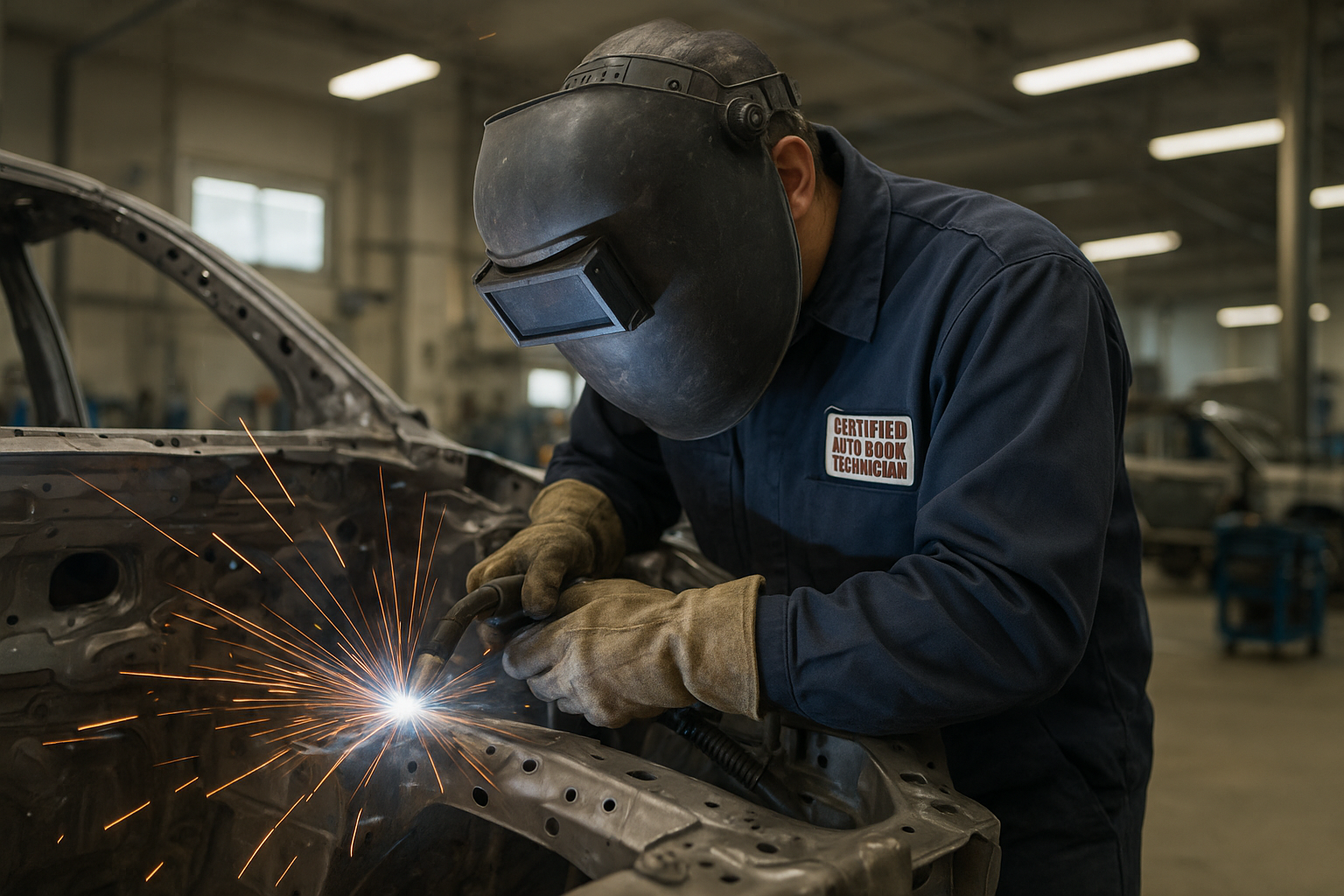 Technician providing auto body welding services Orange County drivers trust for frame repair
