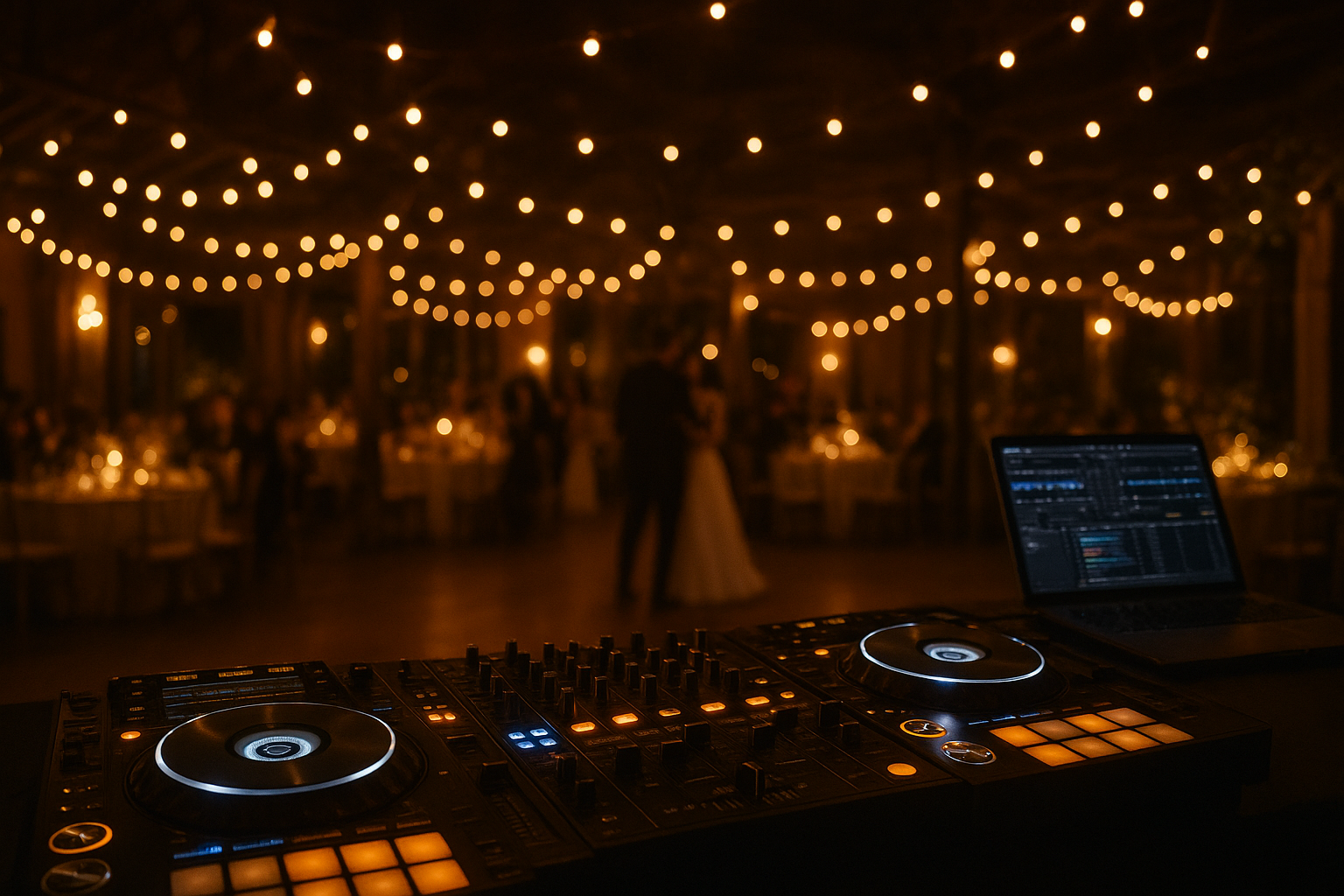 Best wedding DJ Bloomington IN setting up sound equipment at reception