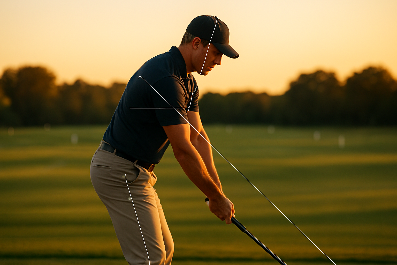 Golfer mid-swing showing body mechanics analyzed during online golf swing coaching