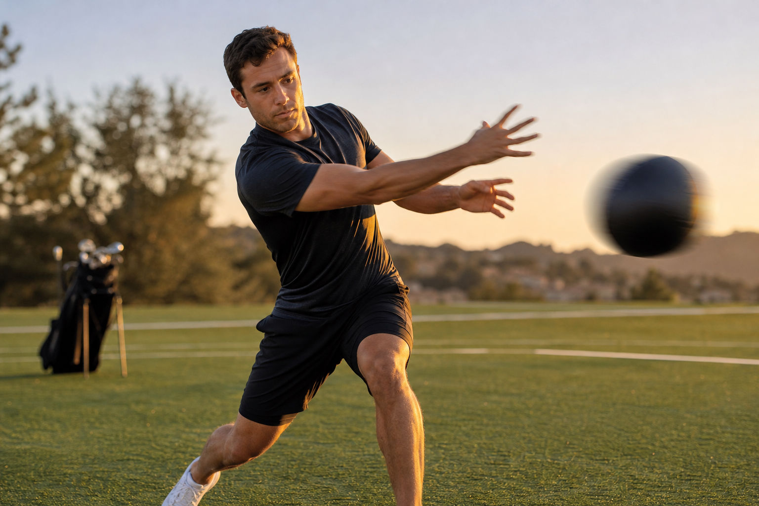 Golfer performing rotational strength exercise as part of personalized golf fitness plans for better swing