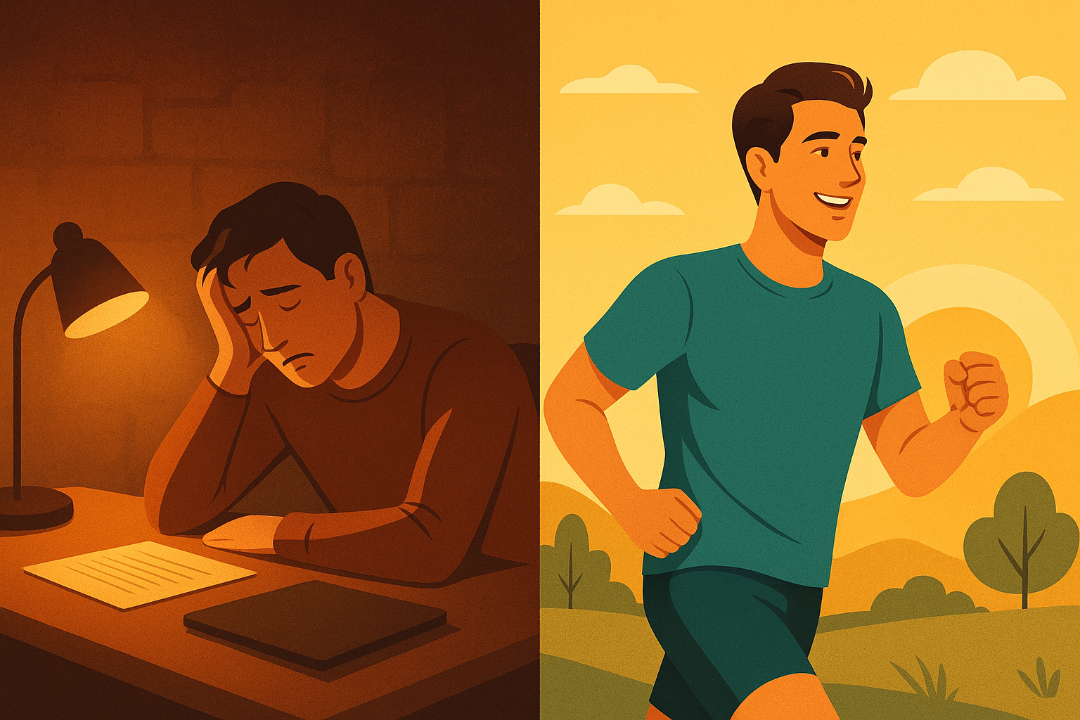 Before and after comparison illustrating the benefits of holistic hormone therapy on energy and vitality