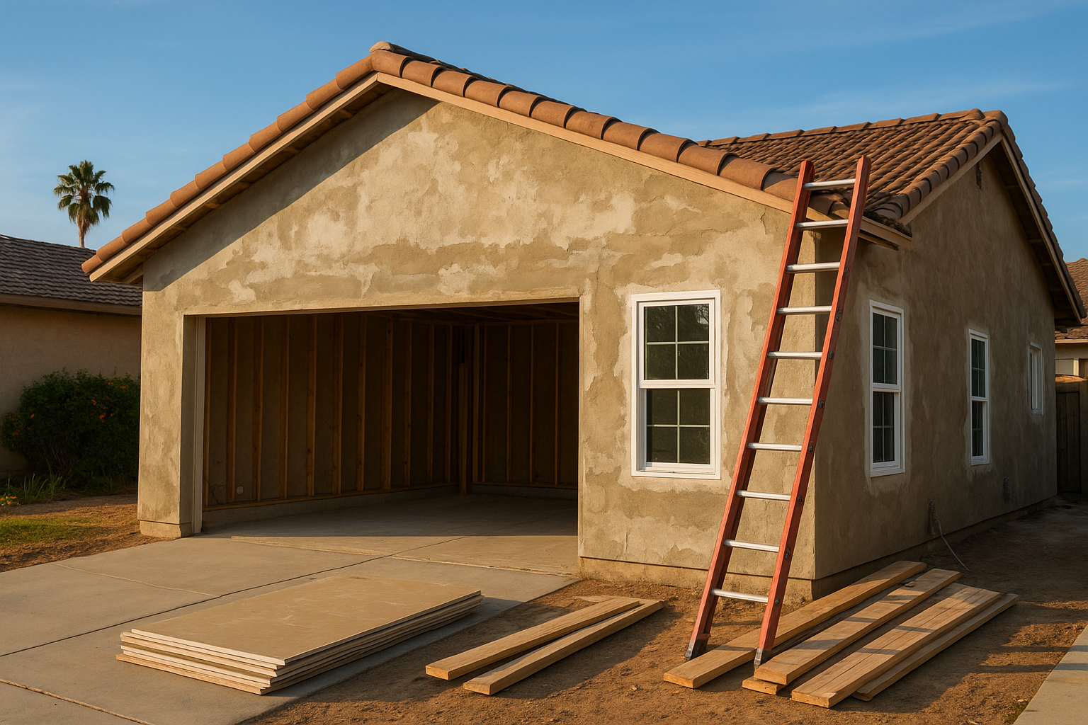Garage conversion experts Orange County crew converting a two-car garage into an ADU