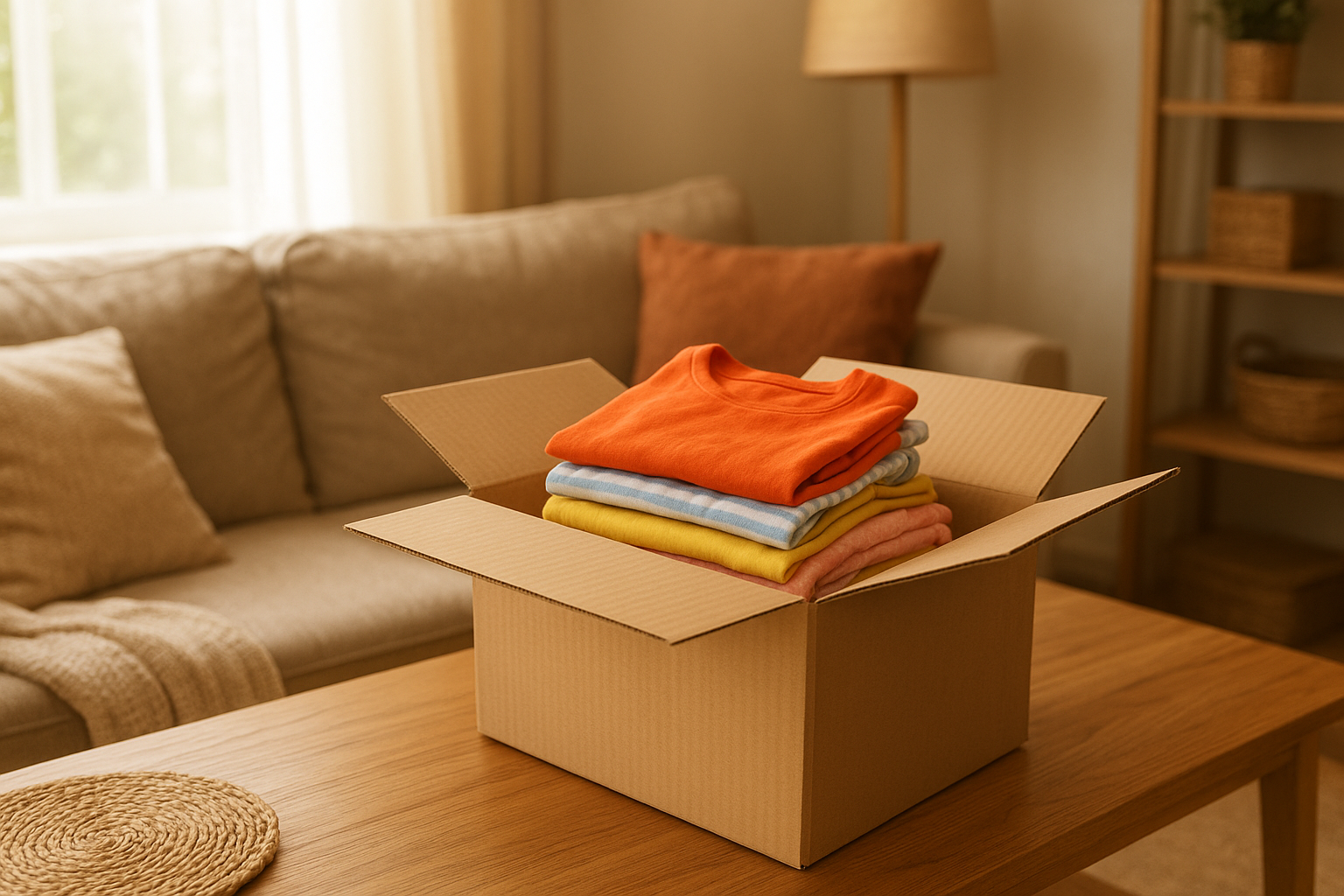 Parents' kids clothing service delivering a rotating wardrobe box to a family's home