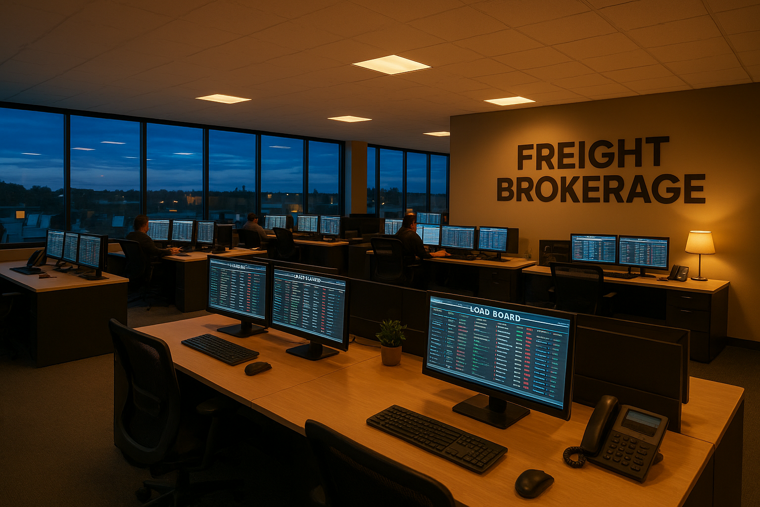 Freight brokerage office representing the total quality logistics business model