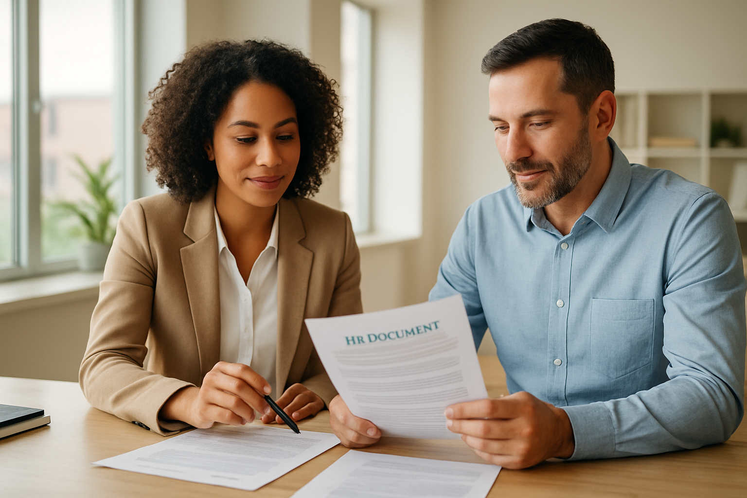 HR consultant meeting with a small business owner to discuss HRO providers