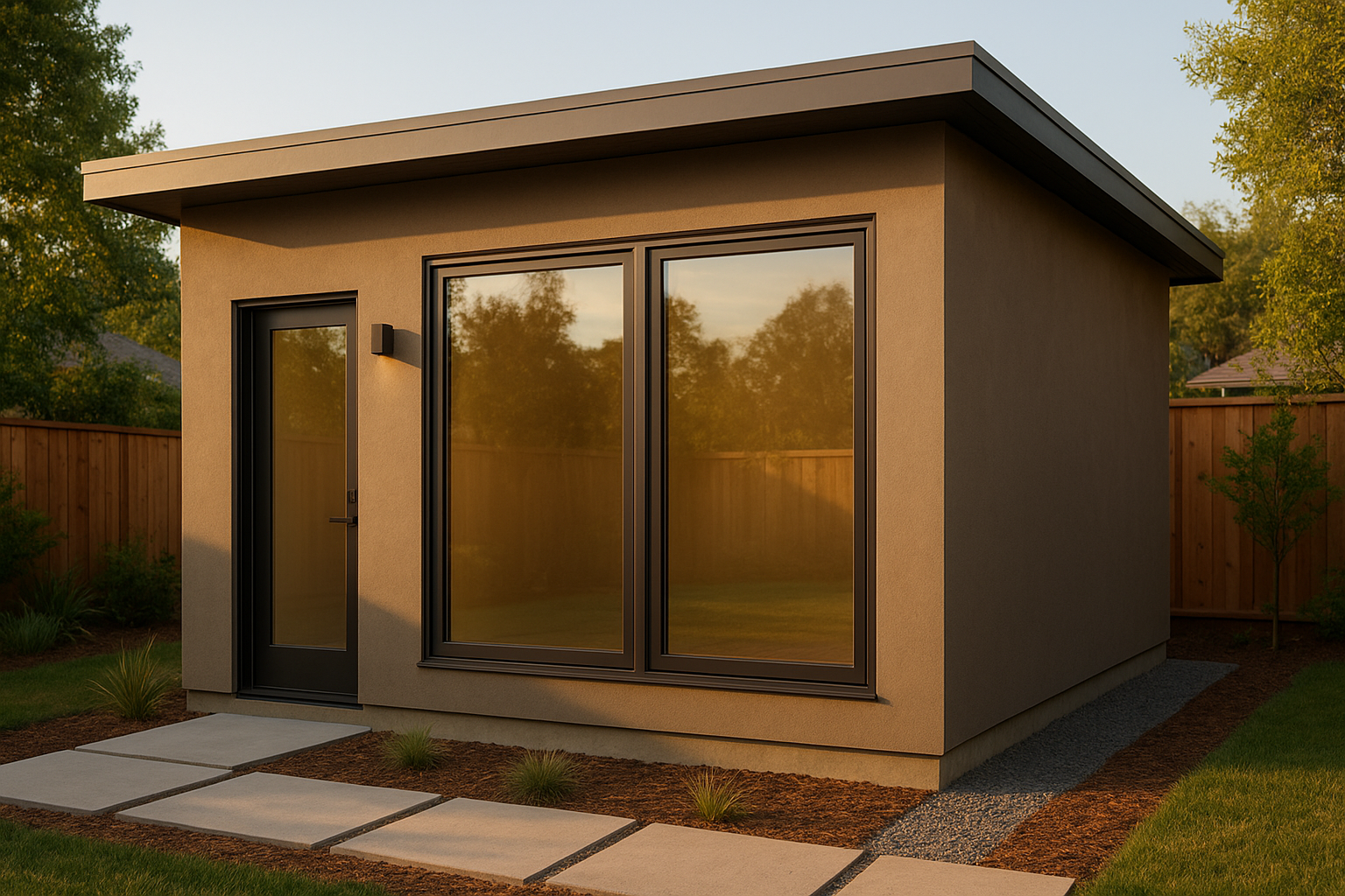 Detached ADU exterior featuring energy efficient ADU windows with dual-pane glazing