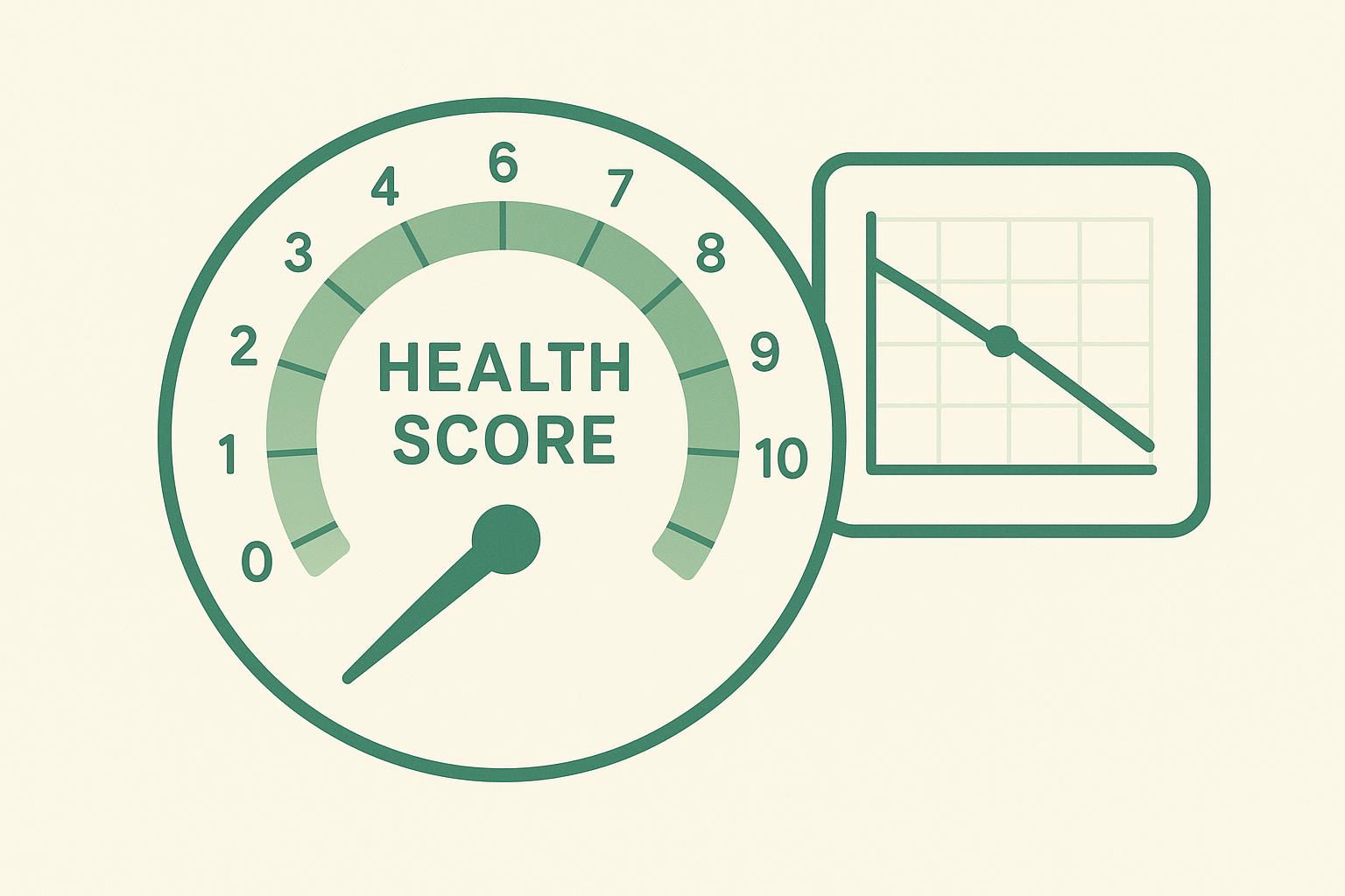 Client retention score gauge displayed beside a churn calculation trend chart