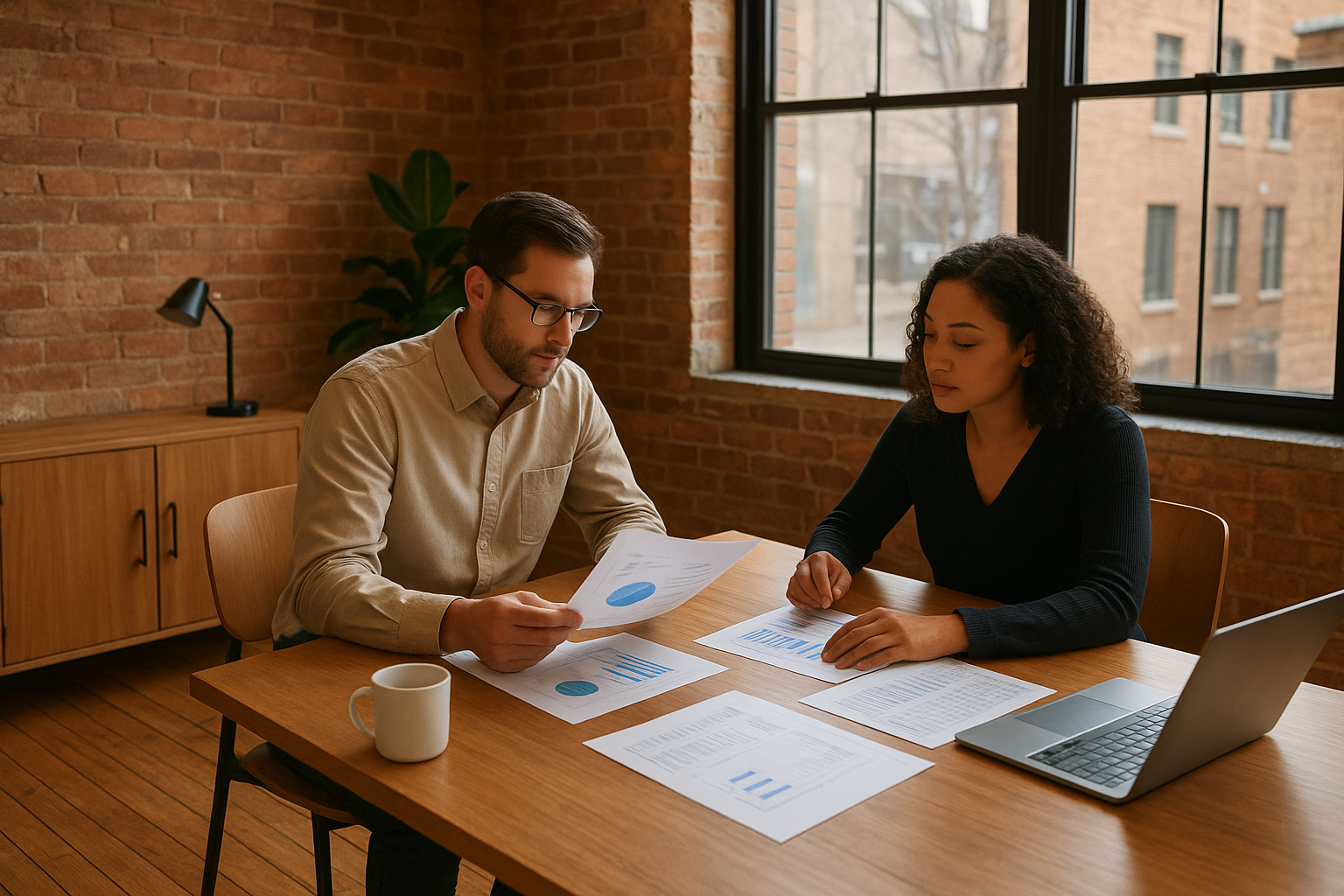 Business owner and accountant reviewing SBA loan accounting support documents together