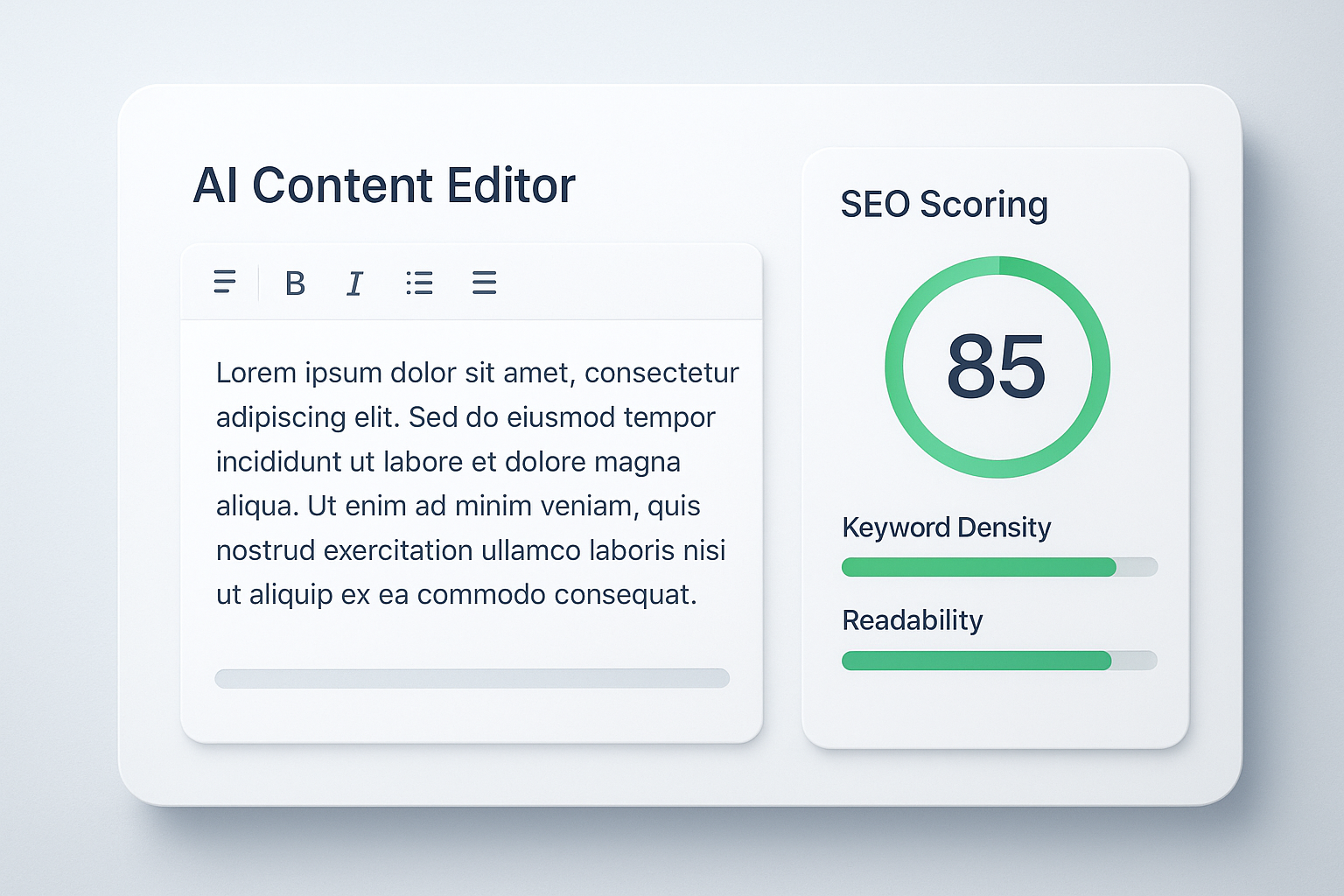 AISEO AI dashboard showing real-time SEO scoring and content optimization panel