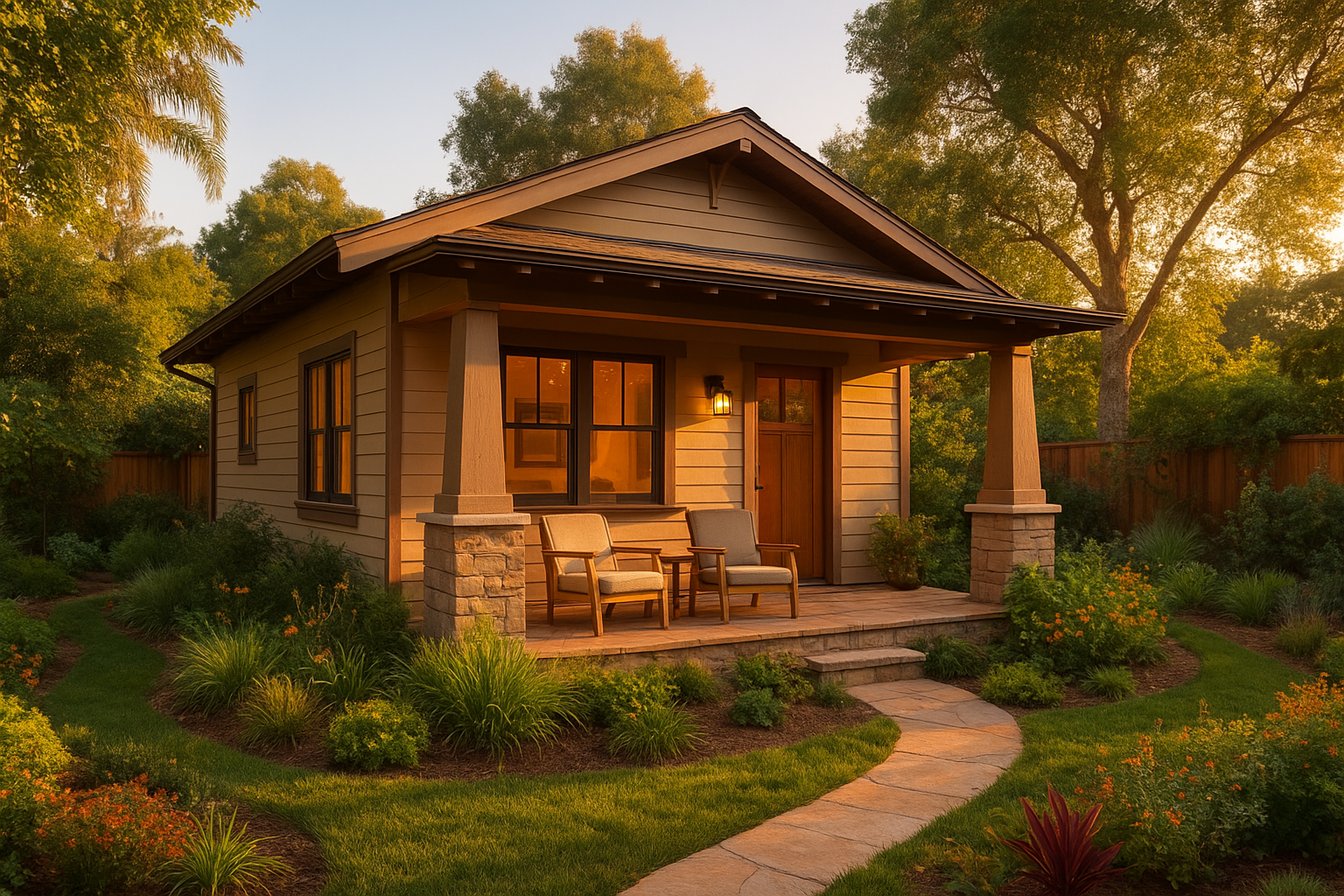 Detached ADU guest house designed as a multigenerational living space in a Southern California backyard