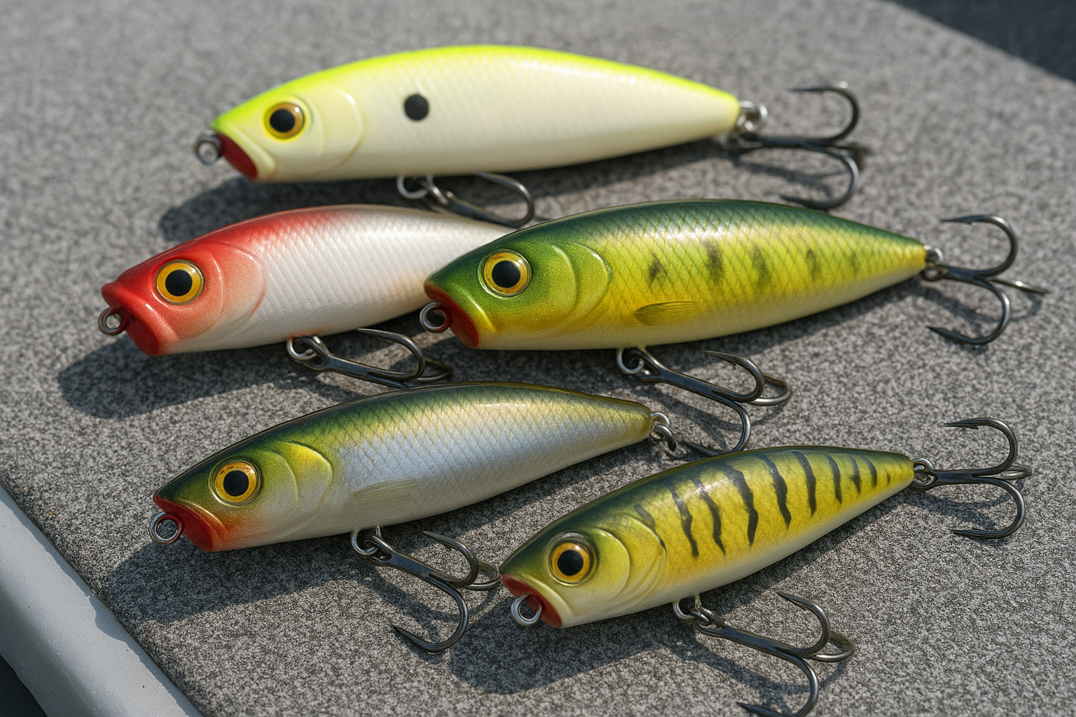 Assortment of topwater lures used for redfish and speckled trout fishing near North Myrtle Beach