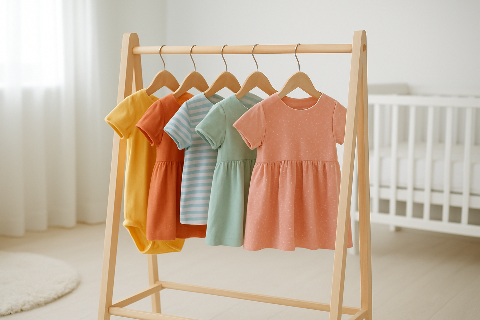 Rack of premium childrens clothing available through a rental subscription