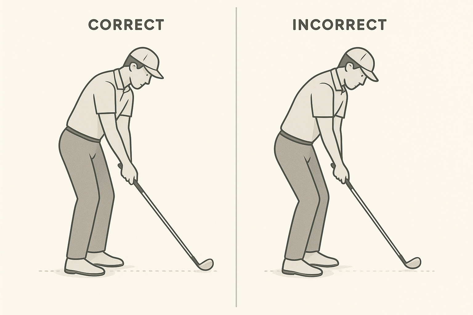 Diagram comparing safe and unsafe golf swing posture for injury prevention