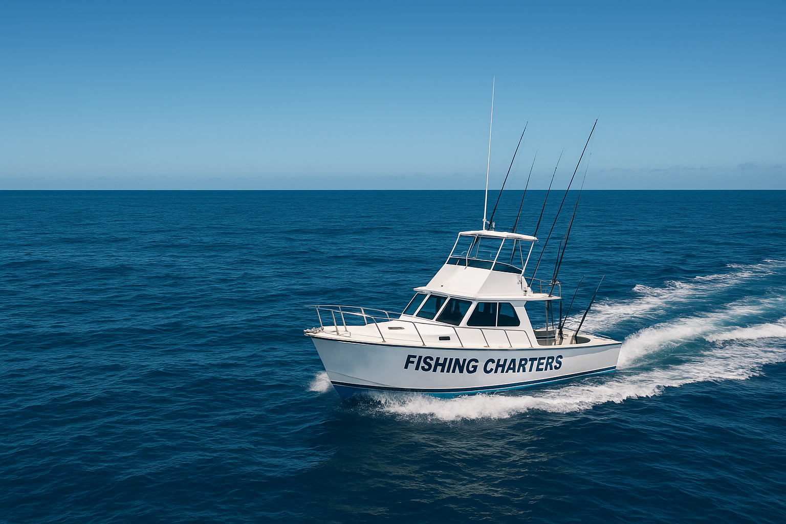 Charter boat heading offshore from North Myrtle Beach toward deeper fishing grounds