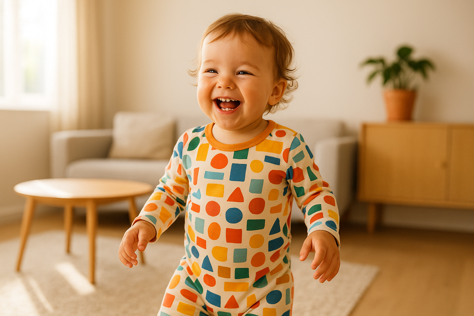 Toddler wearing stylish premium rental clothing in a bright home setting