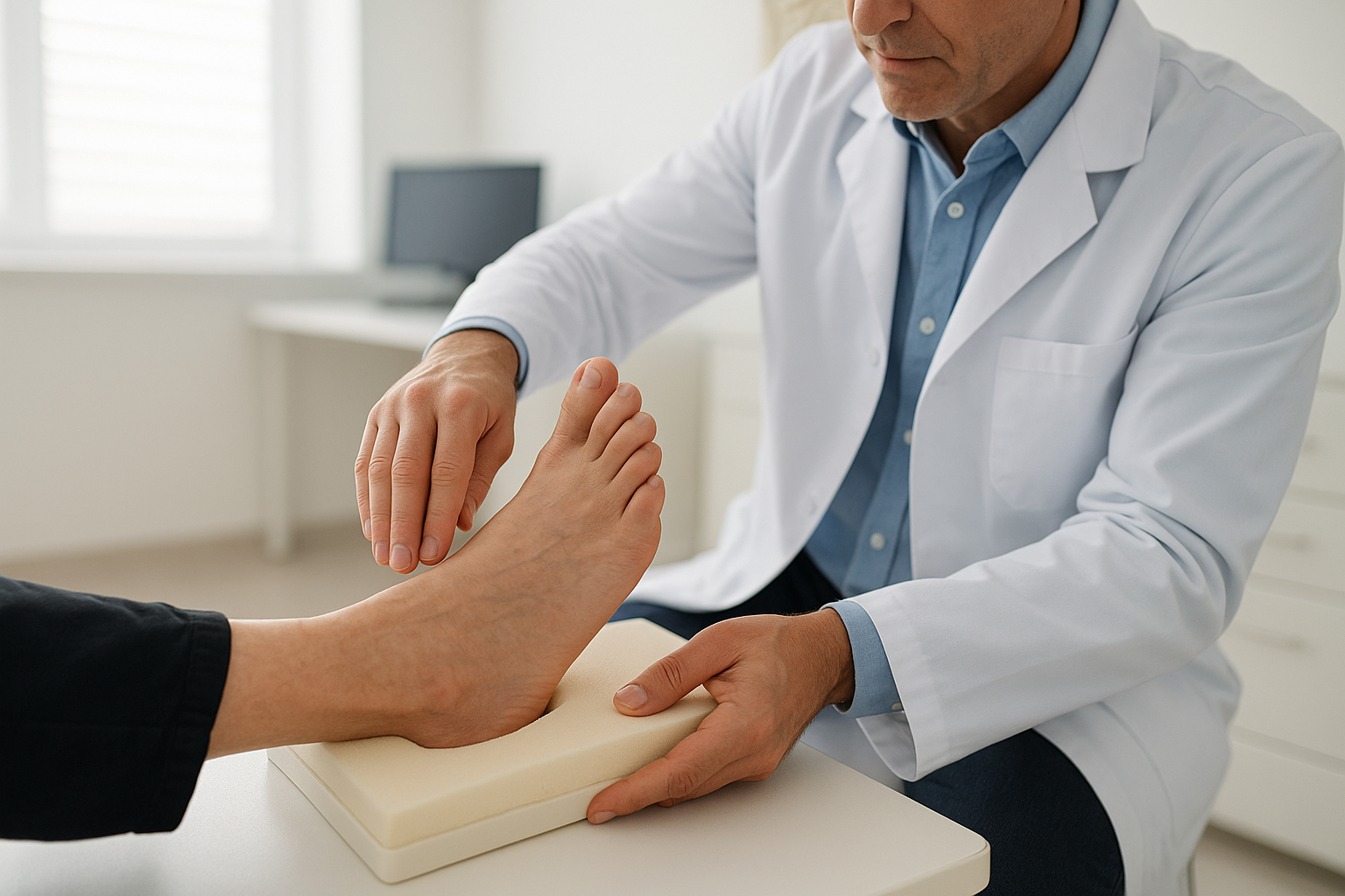 Podiatrist taking a custom foot mold used to fabricate athletic orthotics
