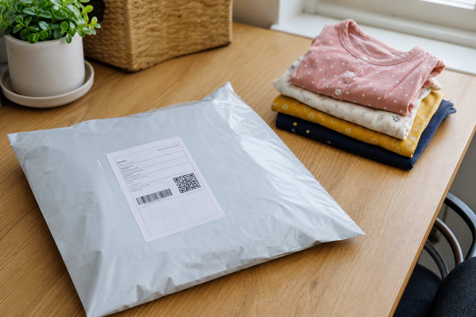 Prepaid shipping label and return bag used to send back outgrown children's rental clothing