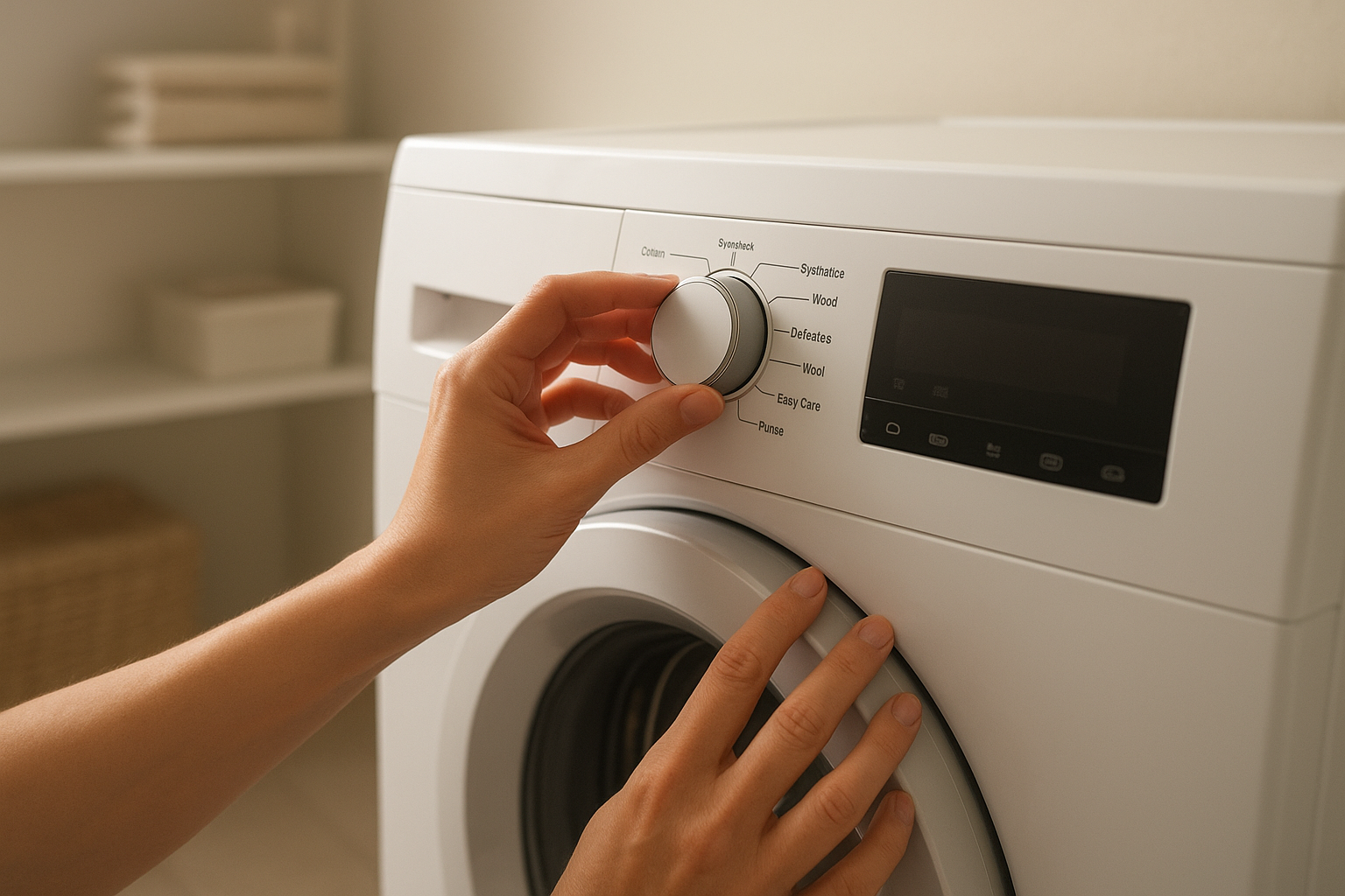 Close-up of a washing machine control panel during a household appliance repair inspection