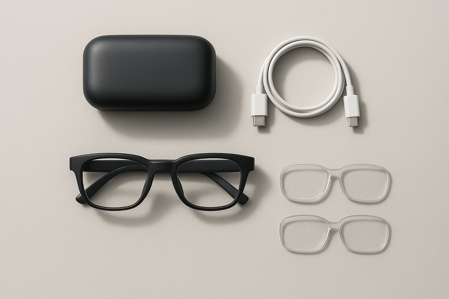 Charging case and swap-in lens accessories for AI smart glasses