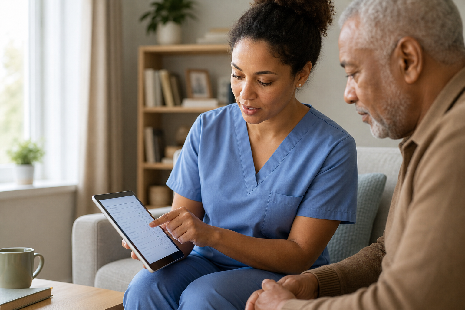 Home care worker completing a compliance checklist relevant to Minnesota DHS accounting services