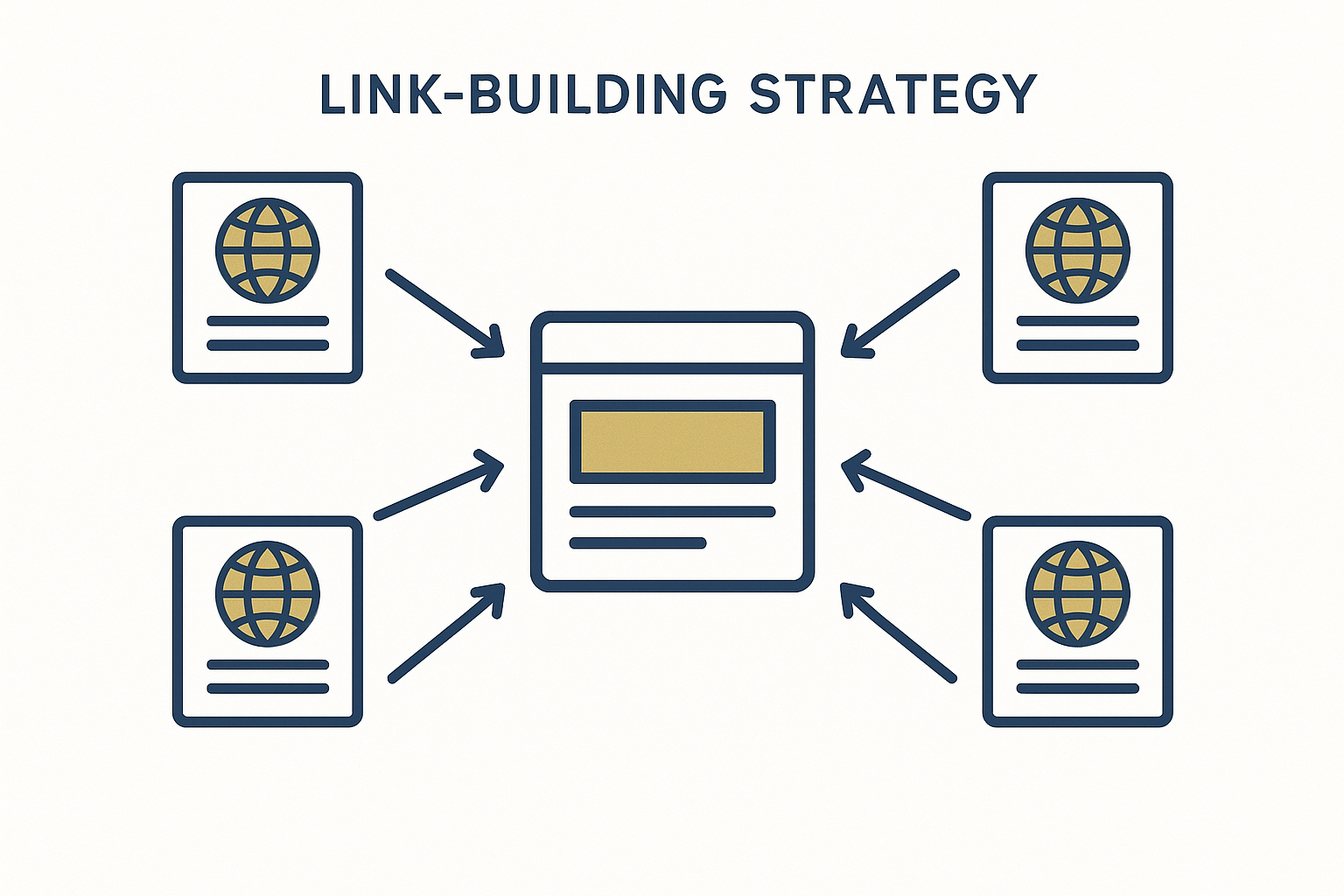 Link-building strategy diagram showing how backlinks flow to improve page authority scores