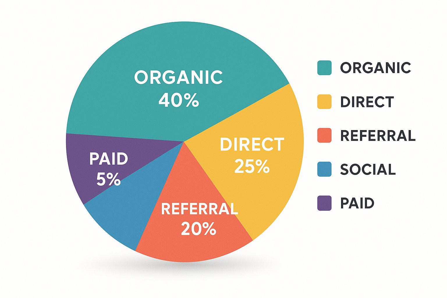 Pie chart infographic showing website traffic source breakdown by channel type