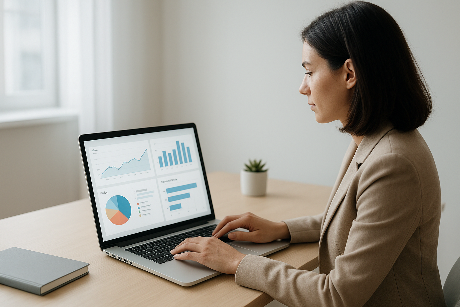 Marketer reviewing smart SEO tools for marketers dashboard with ranking analytics