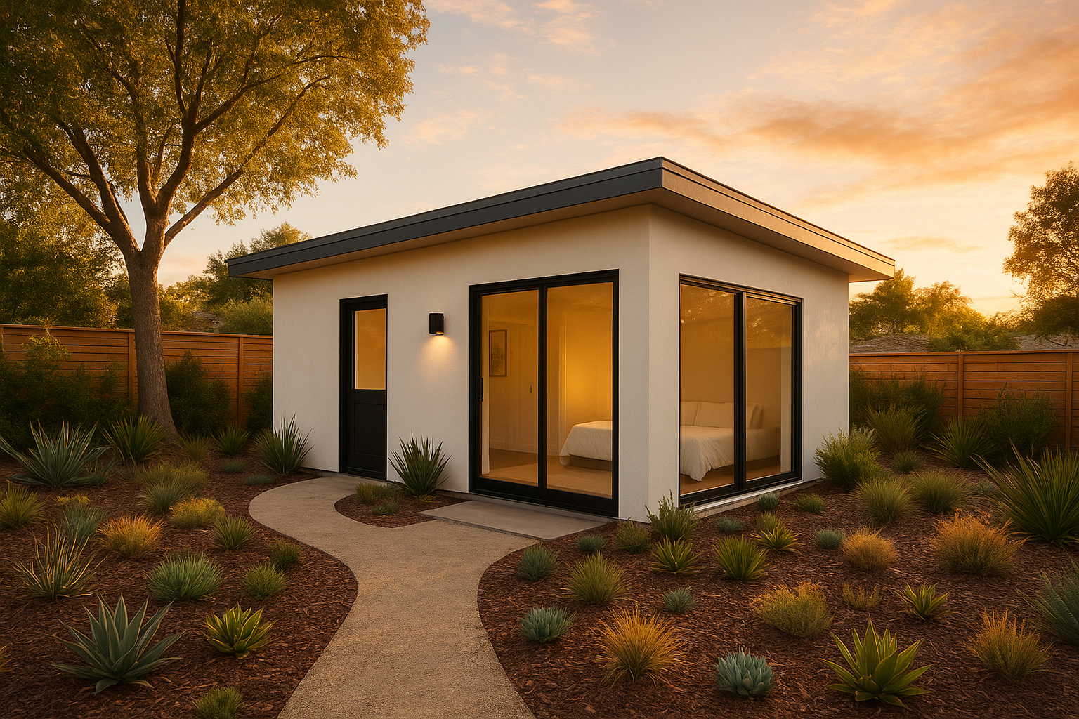 Modern detached living space addition as an ADU in a Southern California backyard
