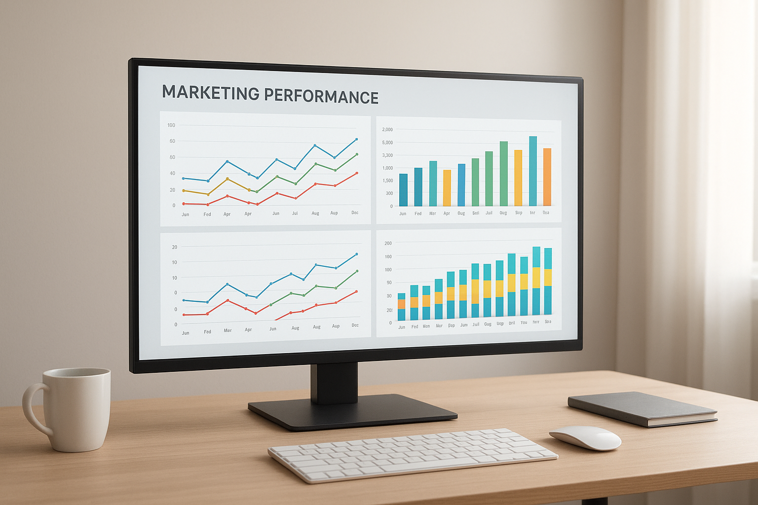 Dashboard displaying automated digital marketing insights with charts and performance graphs