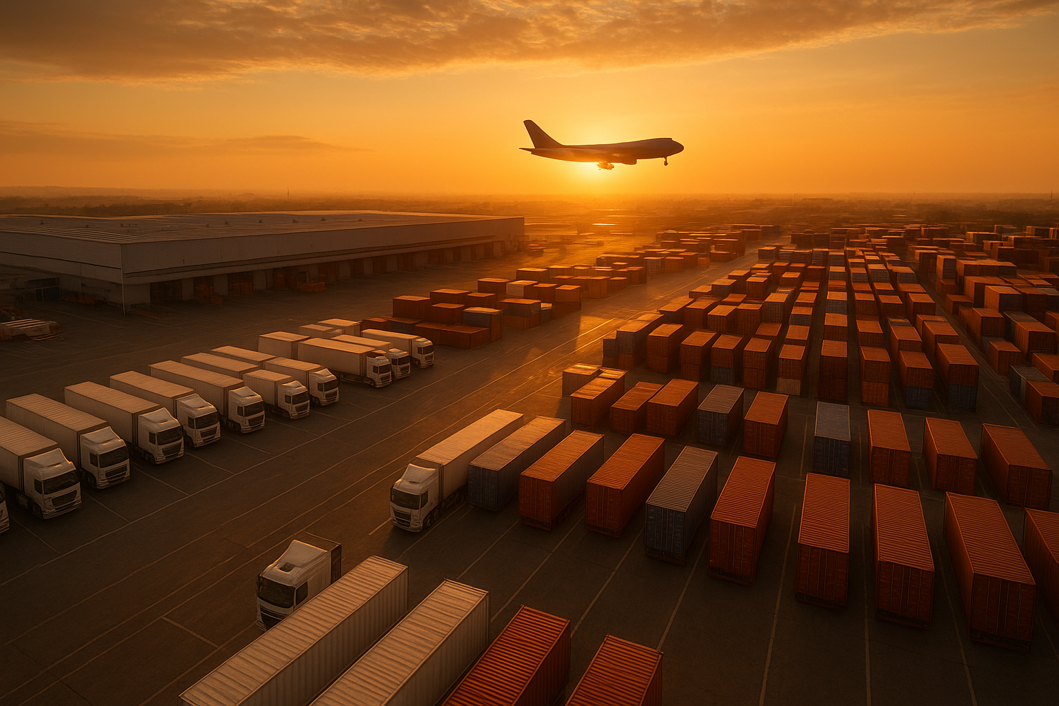 Logistics hub with trucks and containers illustrating modern freight logistics operations