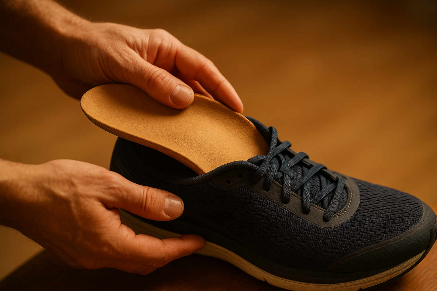 Fitting a custom molded orthotic insert into a shoe for better foot support