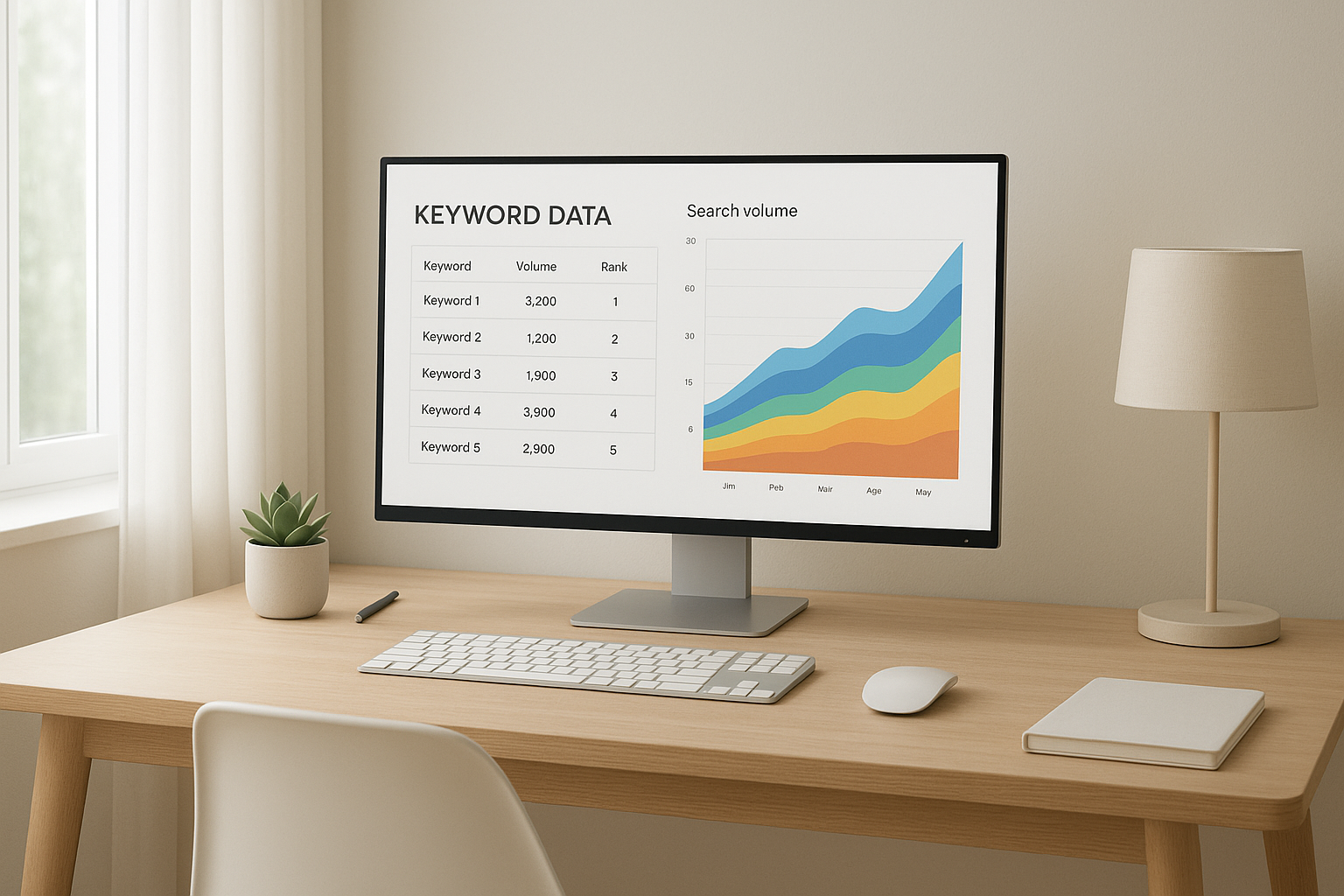 keyword research research process displayed on a monitor with colorful data charts