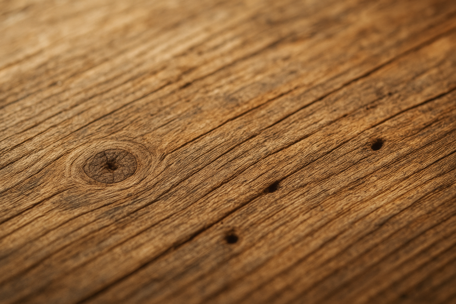 Close-up of knots and grain texture on a reclaimed wood tabletop