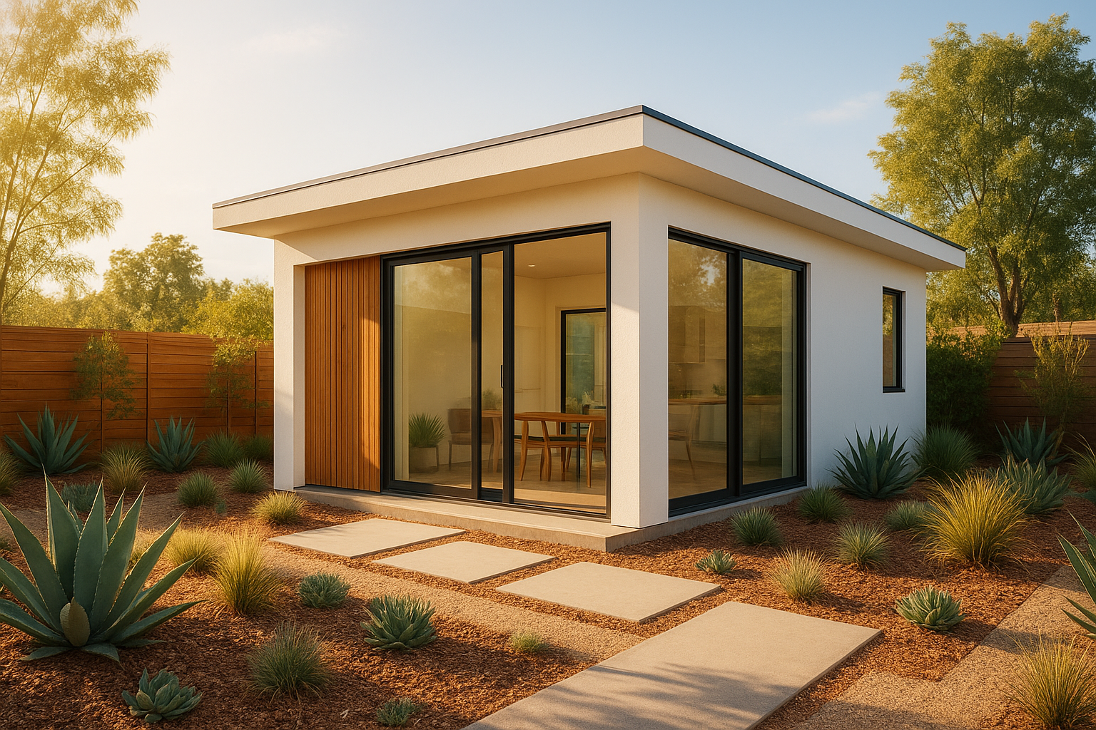 Modern home renovation ADU detached guest house in Southern California backyard