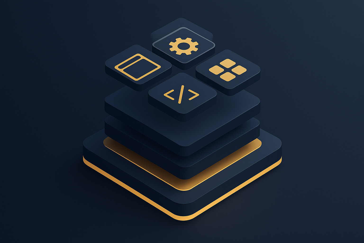Isometric diagram showing an app enabler platform as the foundation layer supporting multiple applications
