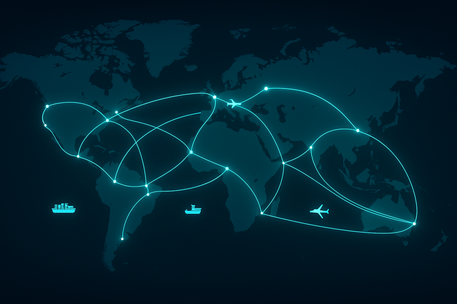World map with shipping routes illustrating international freight tracking