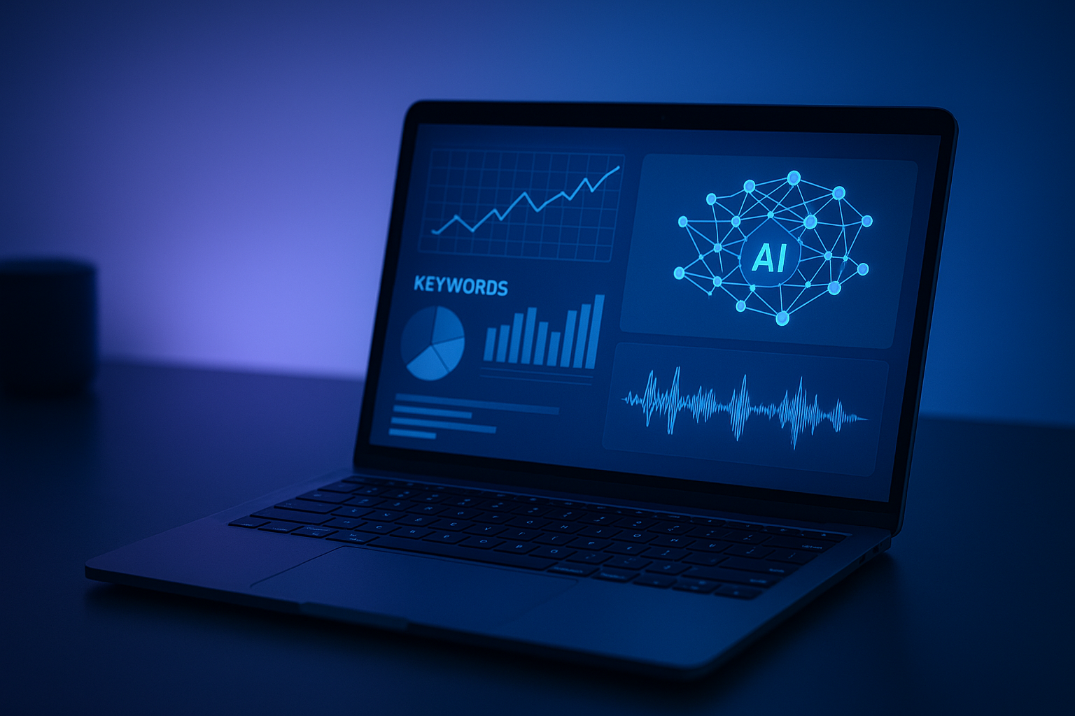 AISEO dashboard showing AI-powered keyword research and ranking data visualizations