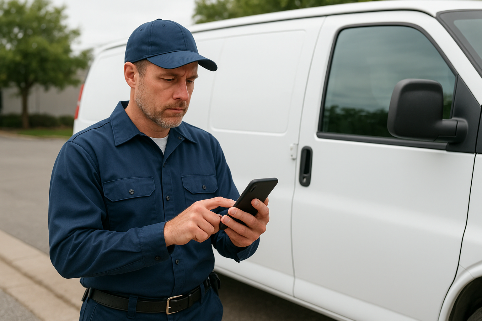 Field technician using a mobile app to update job status and invoicing