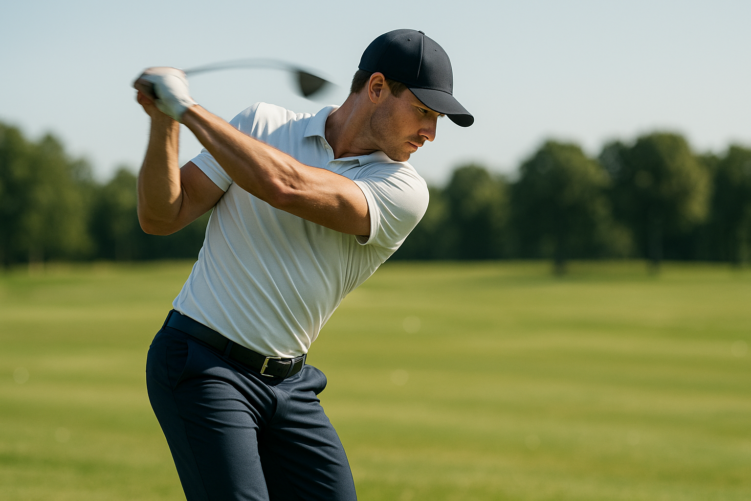 Golfer demonstrating proper sequencing while training golf swing for power and control