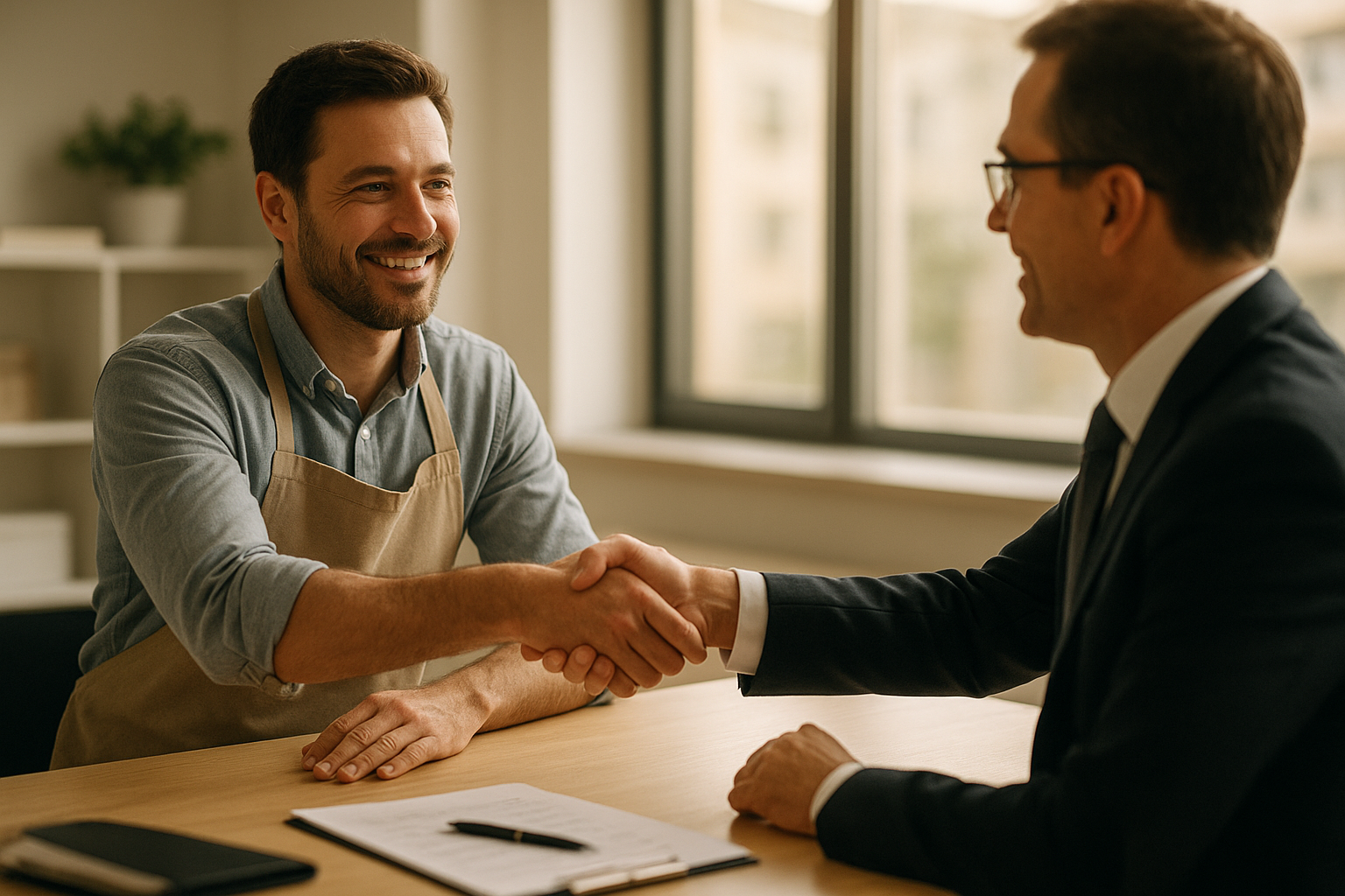 Small business owner meeting with an SBA loans lender to discuss financing options