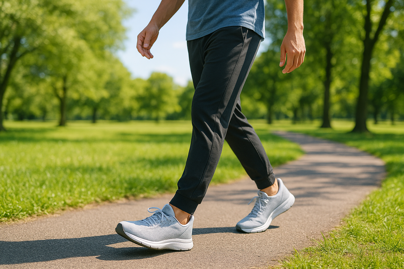 Person walking comfortably outdoors after wearing custom prescription orthotics