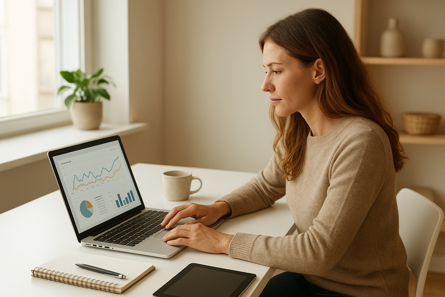 Business owner reviewing online visibility analytics on a laptop